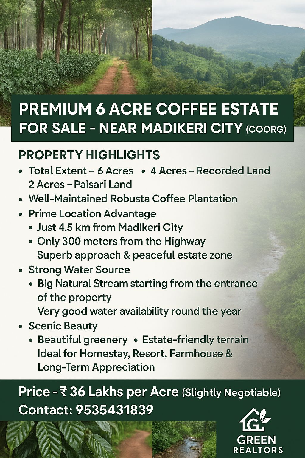 🆔 *property id 5178*  *Premium 6 Acre Coffee Estate for Sale – Near Madikeri City*